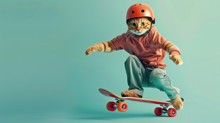 Cat Skateboarding in a Helmet