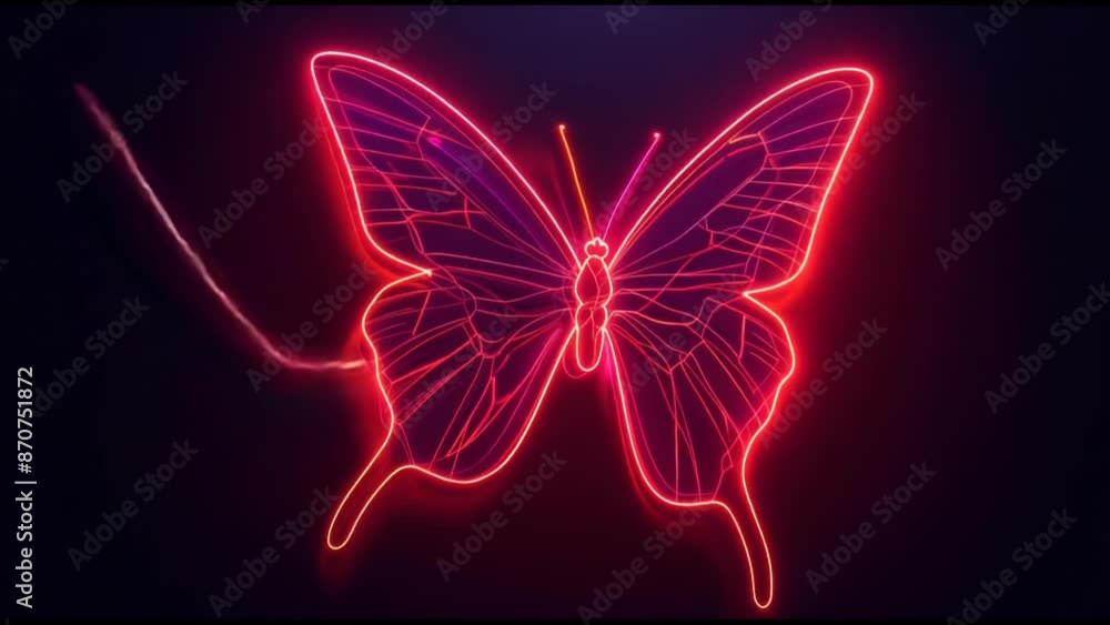 Poster a neon fx animation with a butterfly shape and a red glowing line effect.