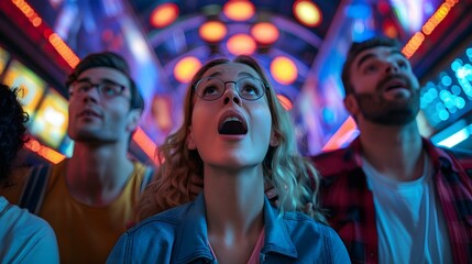 Three people looking up at something amazing with their mouths open