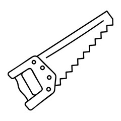 carpentry hand saws outline concept, cross-cut panel pruning saw with teeth vector icon design, Labor Day Symbol, 1st of May Sign,  International Workersstock illustration