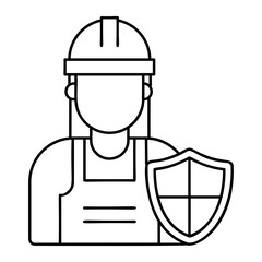 forewoman or foreperson with insurance shield outline concept, female leader of a work crew vector icon design, Labor Day Symbol, 1st of MaySign,  International Workersstock illustration