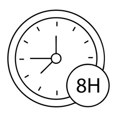 Labours Working 8 Hours Signage outline concept, Clock with 8h Text vector icon design, Labor Day Symbol, 1st of May Sign,  International Workersstock illustration