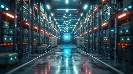 Fototapeta premium Futuristic Warehouse with Advanced Storage Technology - Generative AI