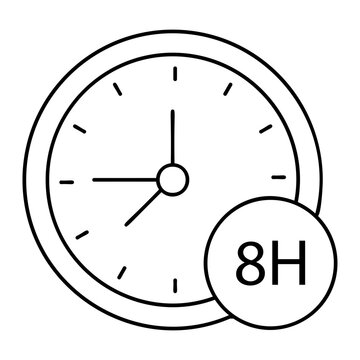 Labours Working 8 Hours Signage outline concept, Clock with 8h Text vector icon design, Labor Day Symbol, 1st of May Sign,  International Workersstock illustration