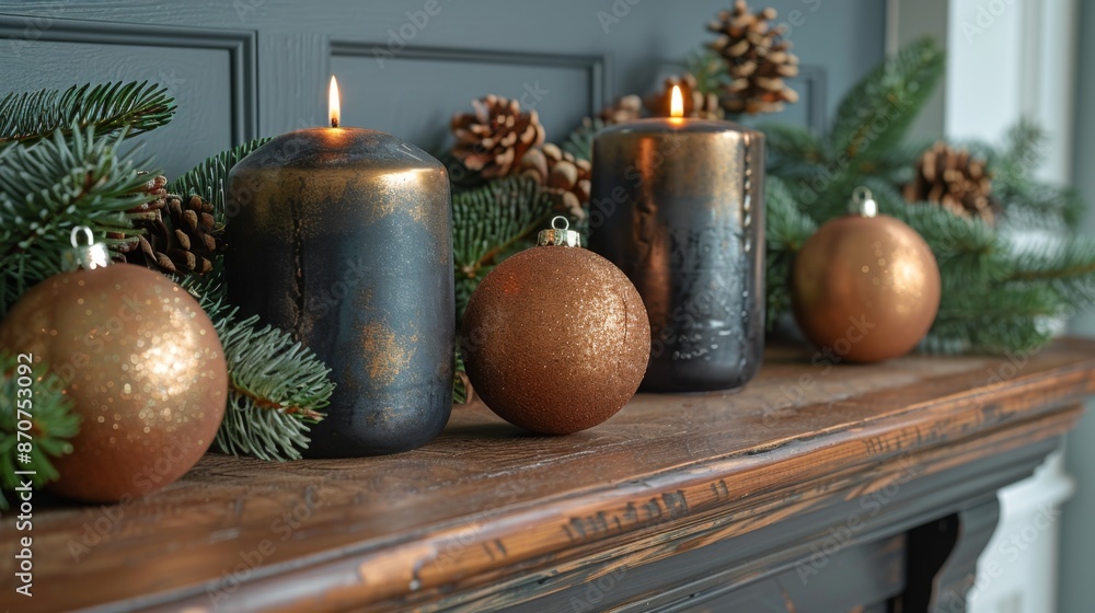 Aufkleber create a modern holiday vignette on your entryway console table with a collection of metallic orname