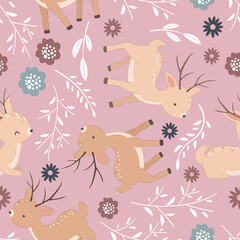 Cute Reindeer Seamless Pattern