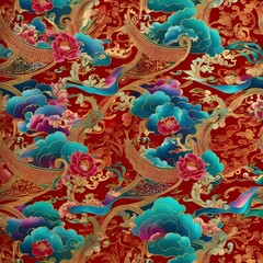 Fototapeta premium Chinese Oriental pattern background Gerenative AI