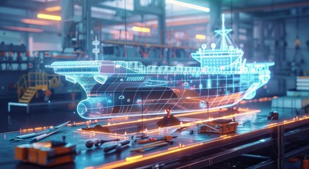 Fototapeta premium A digital rendering of an cargo ship in the process