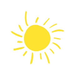 Sun with rays on an isolated background. Solar symbol hand drawing summer icon