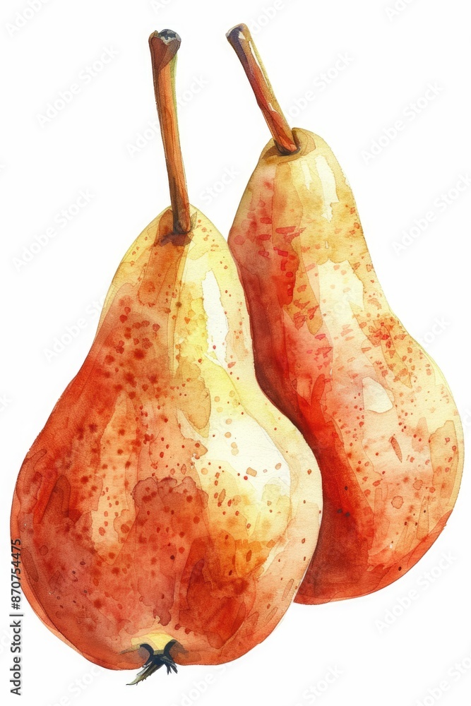 Canvas Prints Hand-drawn Watercolor Illustration of Ripe Pear Fruits on Branch, Fresh and Sweet