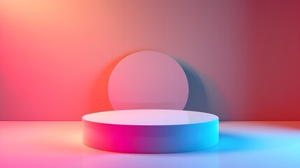 Abstract Background with Neon Lights and a Podium.