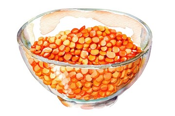 Vibrant Red Lentils in Watercolor Style on a White Background