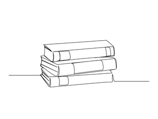 Continuous one line drawing of books. Stack of book outline vector illustration. Editable stroke.