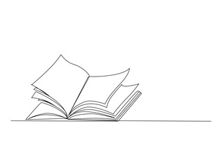Continuous one line drawing of opened book. Book outline vector illustration. Editable stroke.