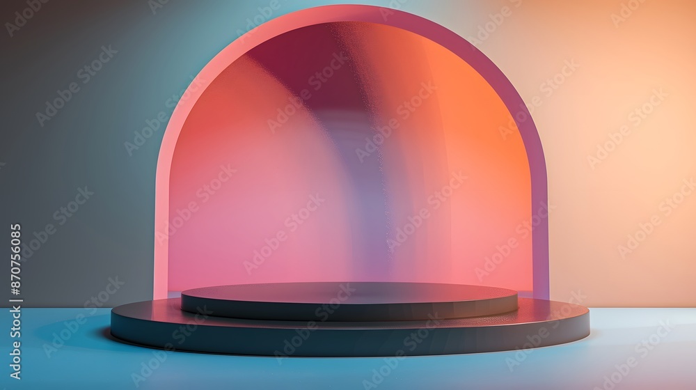 Poster abstract product display background with arch and gradient lights.