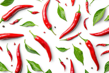 Red Chili Peppers and Green Leaves Pattern