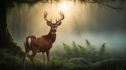 Majestic Deer in a Misty Forest