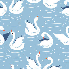 Cute Swan Seamless Pattern