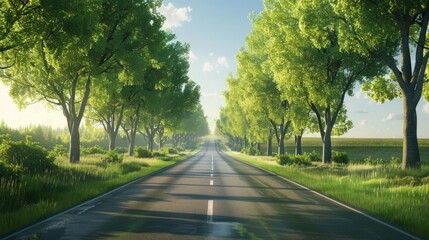 Summer Country Road With Trees Beside Concept 