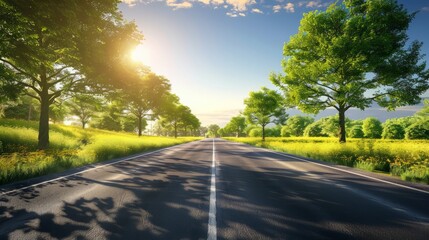 Fototapeta premium Summer Country Road With Trees Beside Concept 