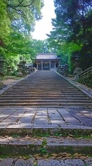 Obraz premium Stone Steps Leading Up To A Japanese Temple