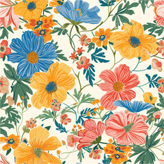 Seamless pattern with flowers and leaves. Floral pattern for wallpaper or fabric