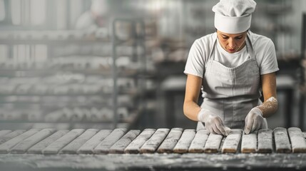 Fototapeta premium Female carpenter in a modern workshop, assembling furniture pieces, highlighting women in skilled trades and contemporary design
