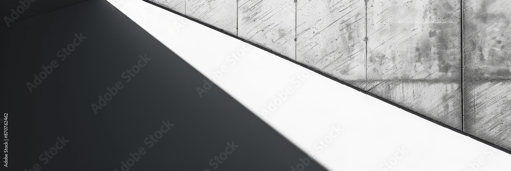Poster Abstract Concrete Wall with Diagonal Shadow - A close-up image of a concrete wall with a diagonal shadow cast across the surface, creating abstract shapes. - A close-up image of a concrete wall with a
