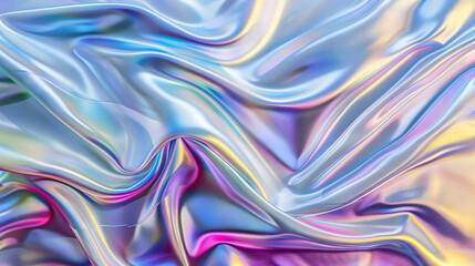 
Holographic iridescent background with abstract shapes and pastel colors. Holo texture for design, print or poster. Shiny, wave of liquid metal effect. Iridescent foil in hologram pattern.