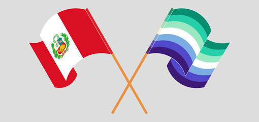 Crossed and waving flags of Peru and gay men pride