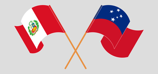 Crossed and waving flags of Peru and Samoa