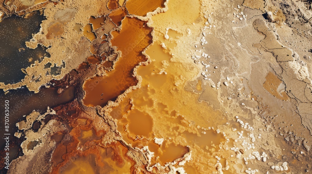 Poster abstract pattern of water and minerals in a desert - a close-up view of a desert landscape reveals p