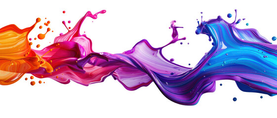 Vibrant Abstract Paint Splash in Motion with Bright Colors on Transparent Background