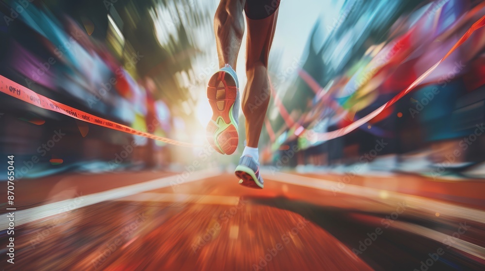 Aufkleber blurred finish line - runner crossing the finish line - a runner crosses the finish line with a blur