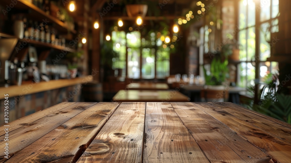 Poster cozy cafe setting with wooden table generative ai