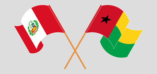 Crossed and waving flags of Peru and Guinea-Bissau
