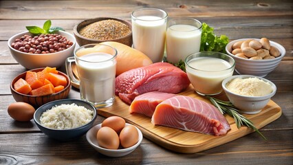 Picture a table with foods for gaining mass