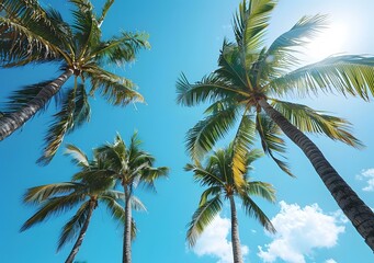 Looking up at the coconut trees