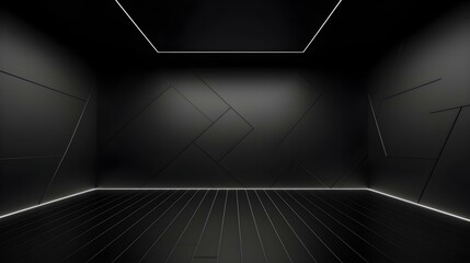 Modern black geometric Interior with Neon Lighting. Empty Room for Product Presentation