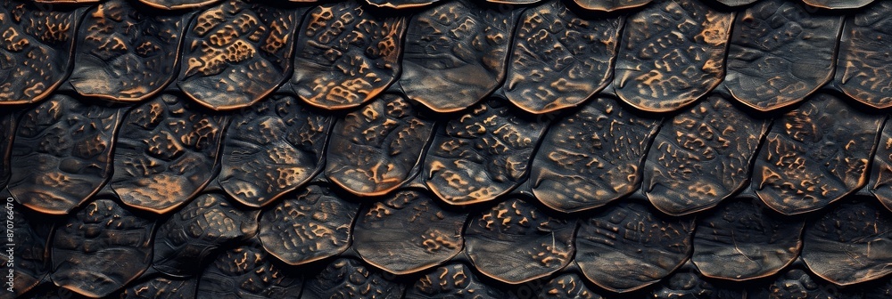 Poster closeup of an intricate scale pattern - a textured surface with an intricate pattern of overlapping,