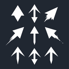 A pattern of white arrows displayed on a black backdrop