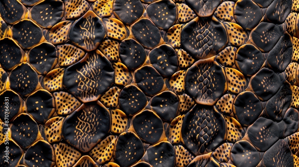 Poster close-up texture of a reptile's skin - a detailed image showcasing the textured skin of a reptile, f