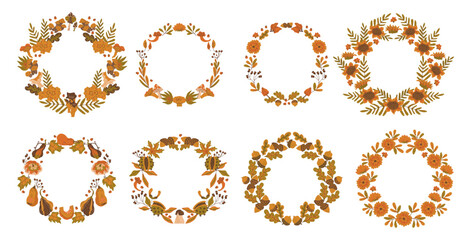 set of autumn wreaths frames