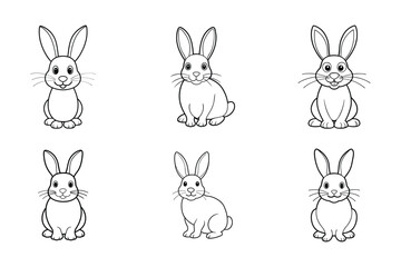 Cartoon funny rabbit line art vector illustration