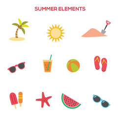 Creative Professional Trendy Illustration set of summer items - Sea, Summer Vacation, Beach, Simple Cute Tropical Resort Travel Vacation in Editable Vector Format