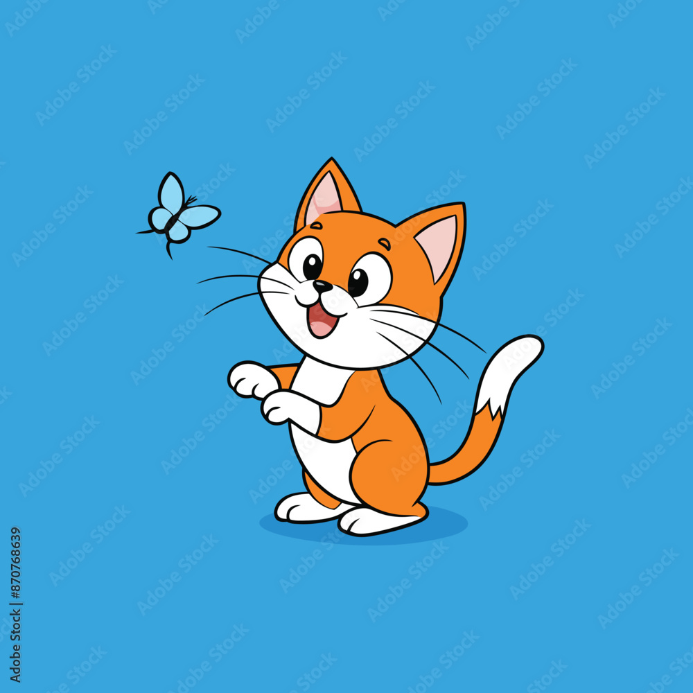 Aufkleber silhouette of a cat playing with a butterfly, design element isolated on a white background. vector 