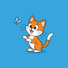 Fototapeta premium Silhouette of a cat playing with a butterfly, design element isolated on a white background. Vector illustration for cutting, logo. Ai generate