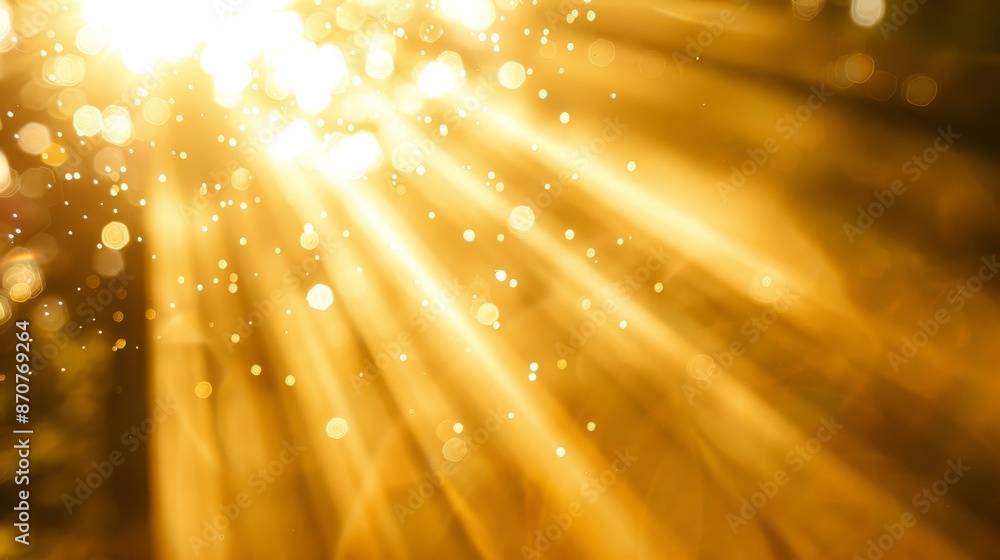 Poster golden light beams and bokeh - a beautiful image with a soft golden glow, featuring light beams eman