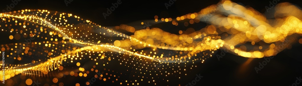 Poster golden wave abstract background - abstract background with a wave of golden lights and bokeh effects
