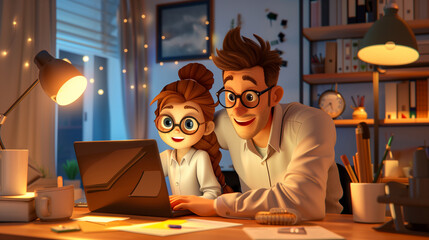 Father and Daughter Enjoying Time Together at Home Office